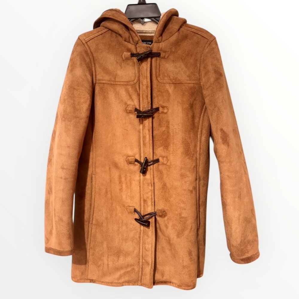 Lands' End Womens Toggle Front Sherpa Lined Brown Tan Coat Small